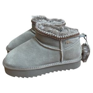 Mexx Olive suede Genuine shearling Ankle Mini Boots Sz 39